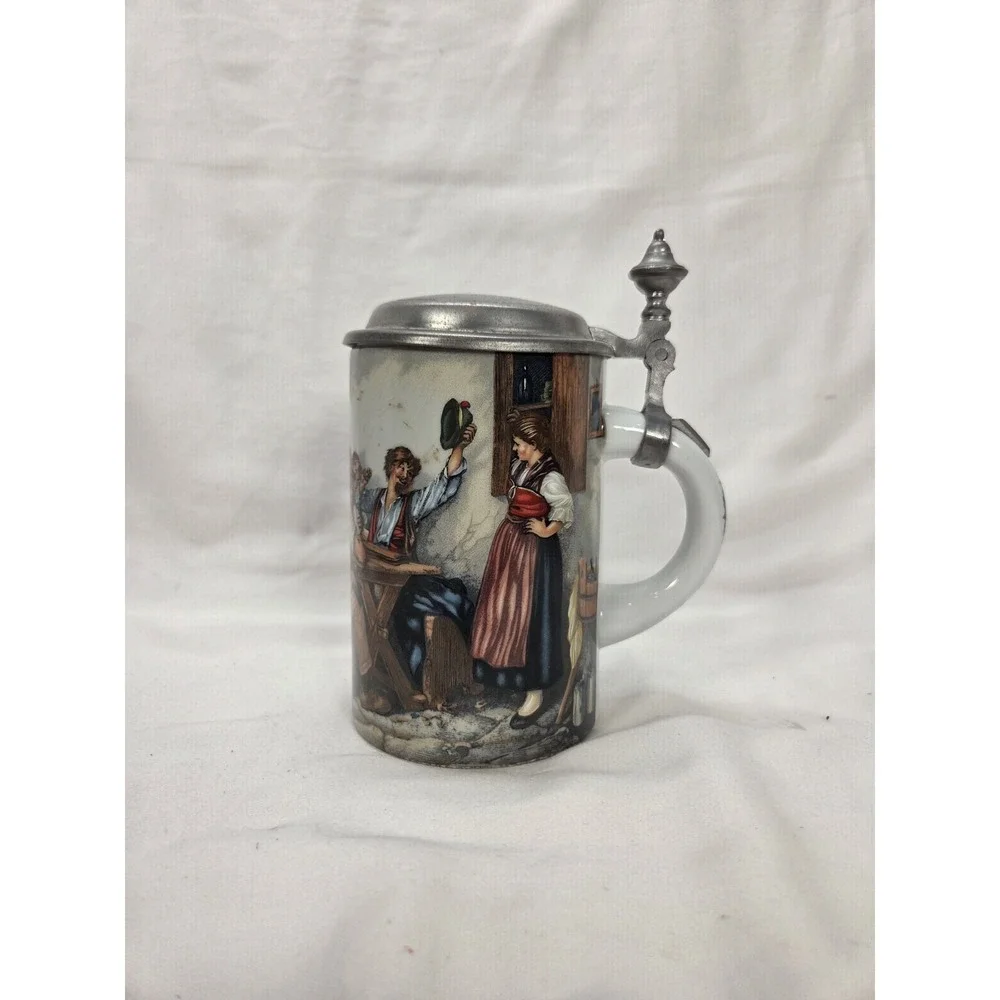 VTG Schrobenhausen German Lidded Stein Breweriana Decorative Artwork Pewter‎ Lid